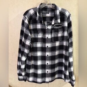 Beautiful Disaster Women's Black and White Plaid Button Down Shirt
